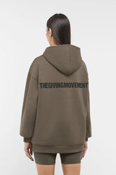 Oversized Contrast Back Print Hoodie - Brown